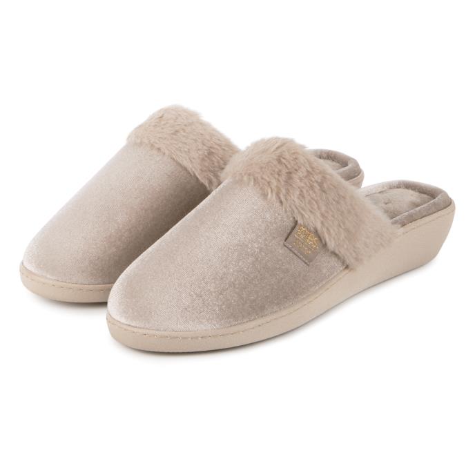 Isotoner® Ladies Sparkle Velour Heeled Mule Mink Extra Image 1
